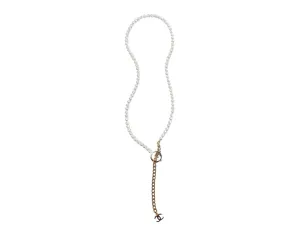 Chanel Lariat Pearl Strand & Gold-Tone Chain Interlocking CC Logo Necklace
