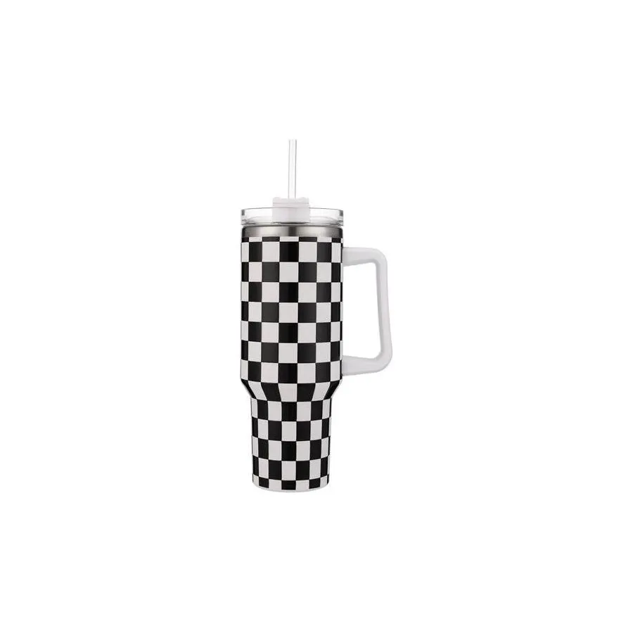 Checkered Decorative Printed 40 oz Tumbler Cup