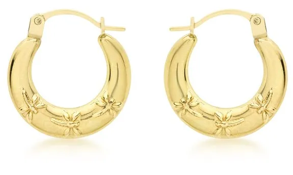 Children's, Teens' and Mothers' Earrings:  9k Gold Double Sided (2 earrings in 1) Dragonflies/Cz Encrusted Creole Hoops with Gift Box