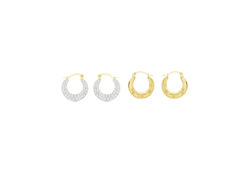 Children's, Teens' and Mothers' Earrings:  9k Gold Double Sided (2 earrings in 1) Dragonflies/Cz Encrusted Creole Hoops with Gift Box