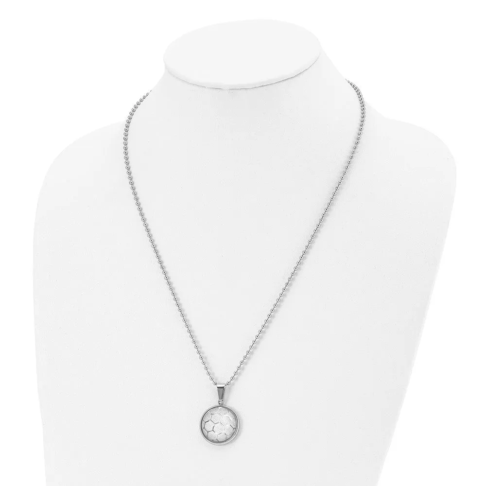 Chisel Stainless Steel Polished with Acrylic Soccer Ball Pendant on a 22 inch Ball Chain Necklace