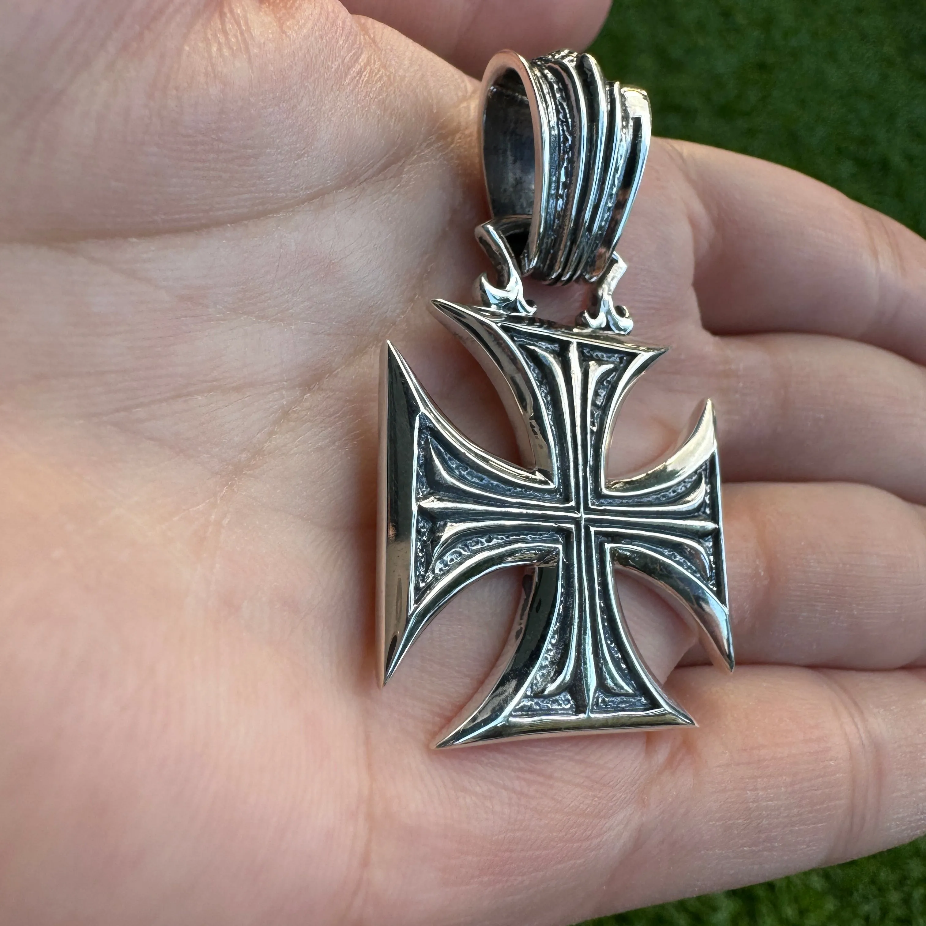 Chopper Cross Sterling Silver Biker Pendant