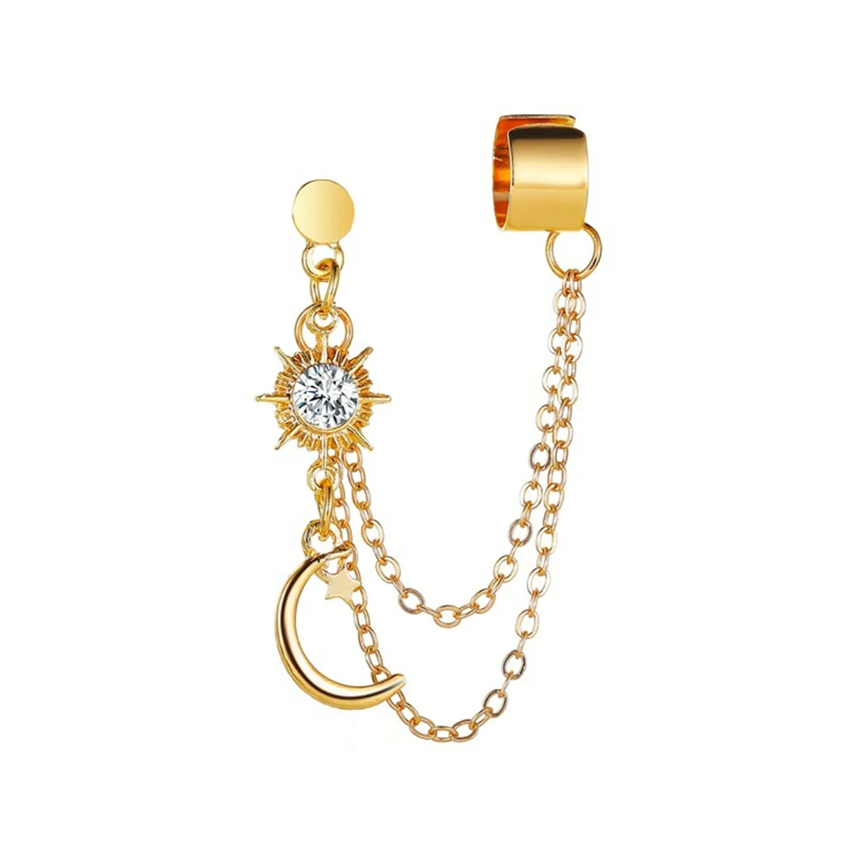 Clear Cubic Zirconia & 18K Gold-Plated Moon Chain Ear Cuff