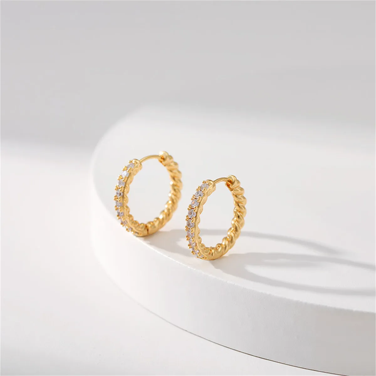 Clear Cubic Zirconia & 18K Gold-Plated Twine Huggie Earrings