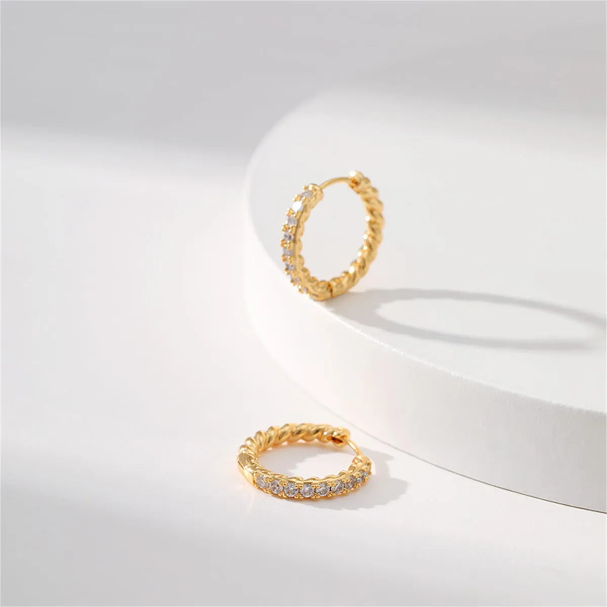 Clear Cubic Zirconia & 18K Gold-Plated Twine Huggie Earrings