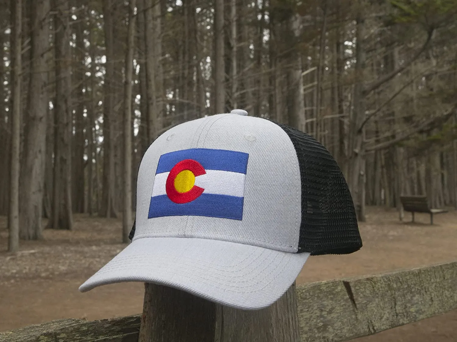 Colorado Flag Trucker Baseball Snapback Hat (Grey Black) - International Tie