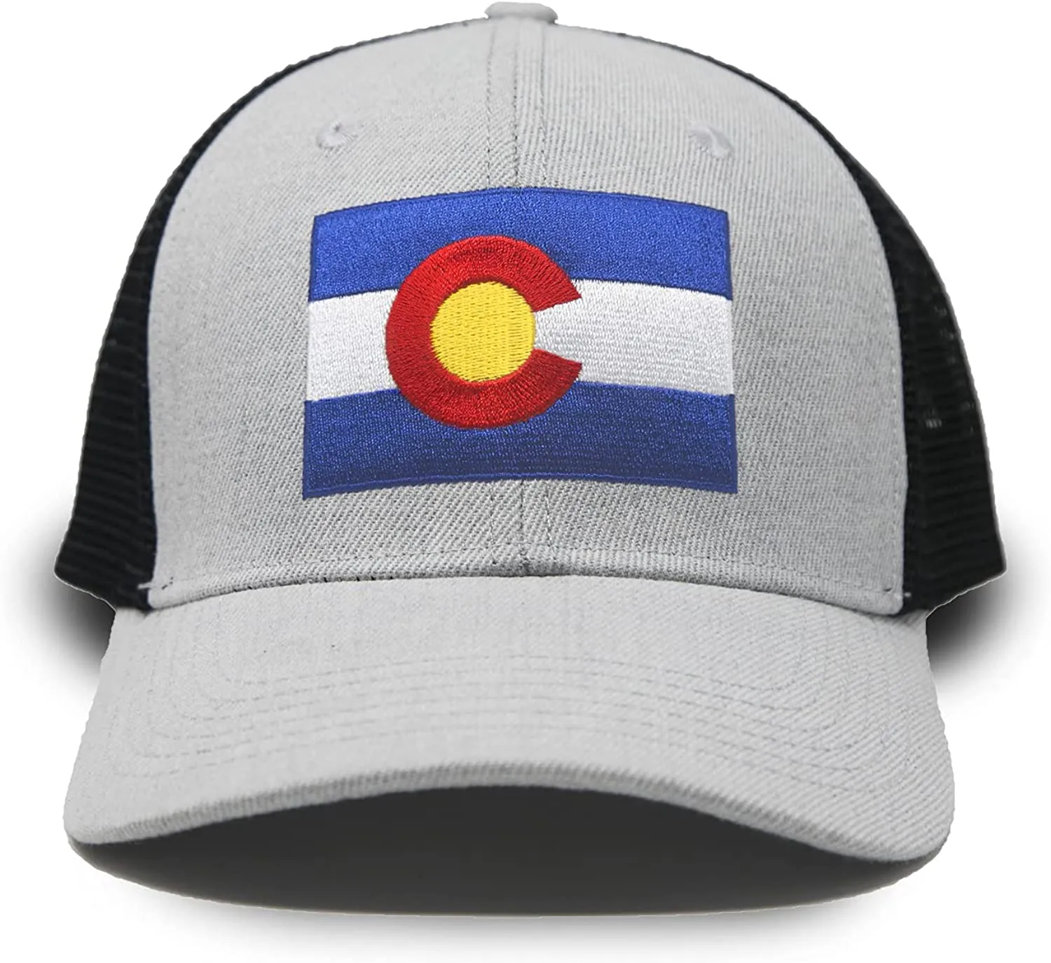 Colorado Flag Trucker Baseball Snapback Hat (Grey Black) - International Tie