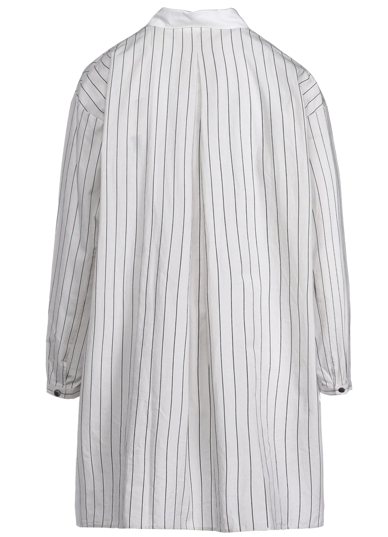 COTTON SATIN STRIPE SWITCHING LONG SHIRT