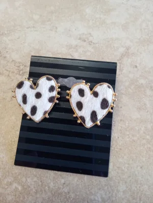 Cow Hide Heart Studs
