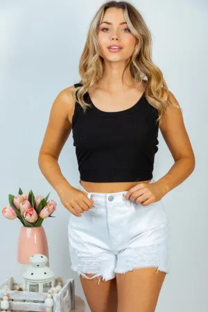 Cropped Ribbed Brami in Black