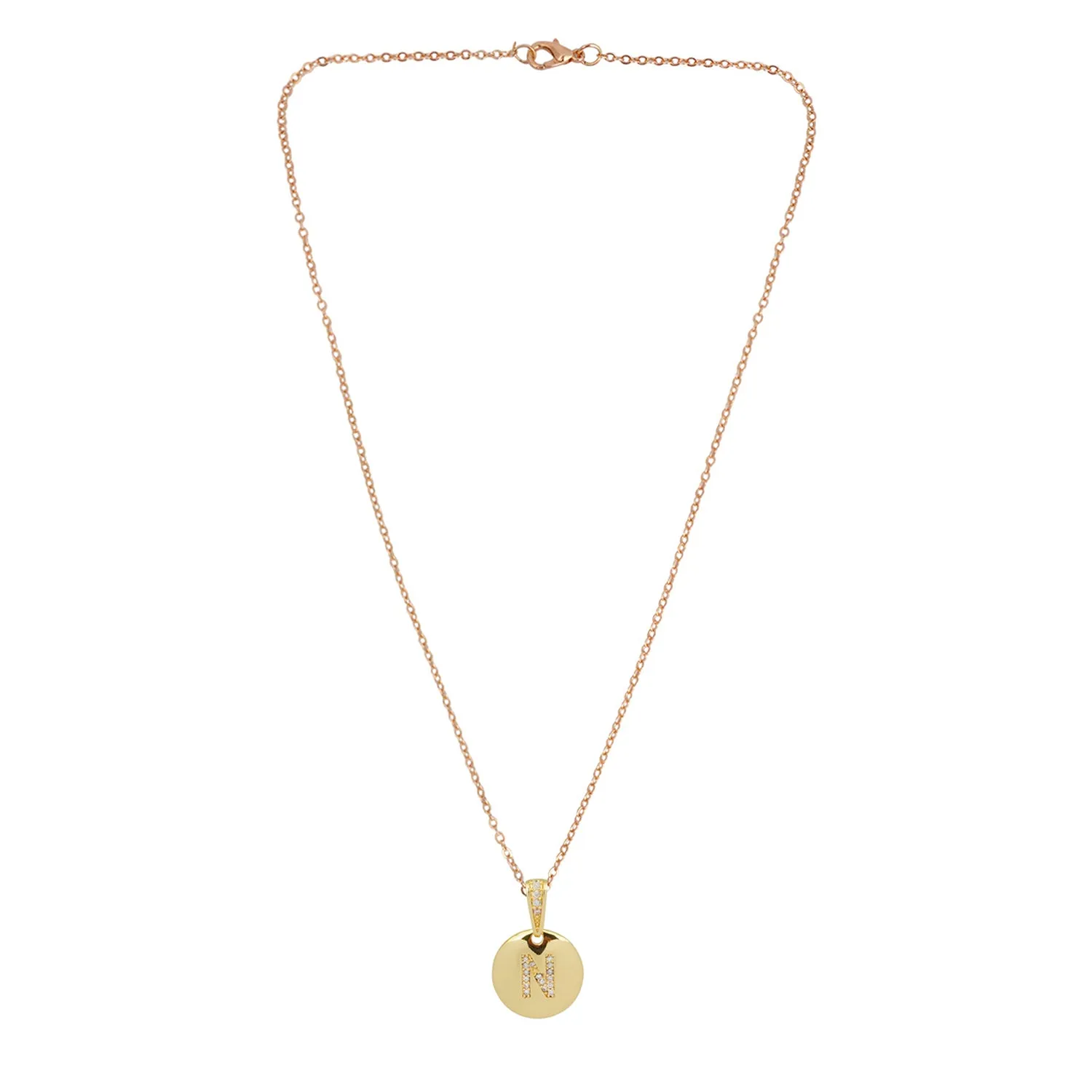 Crystal Studded Alphabet N Gold Coin Necklace