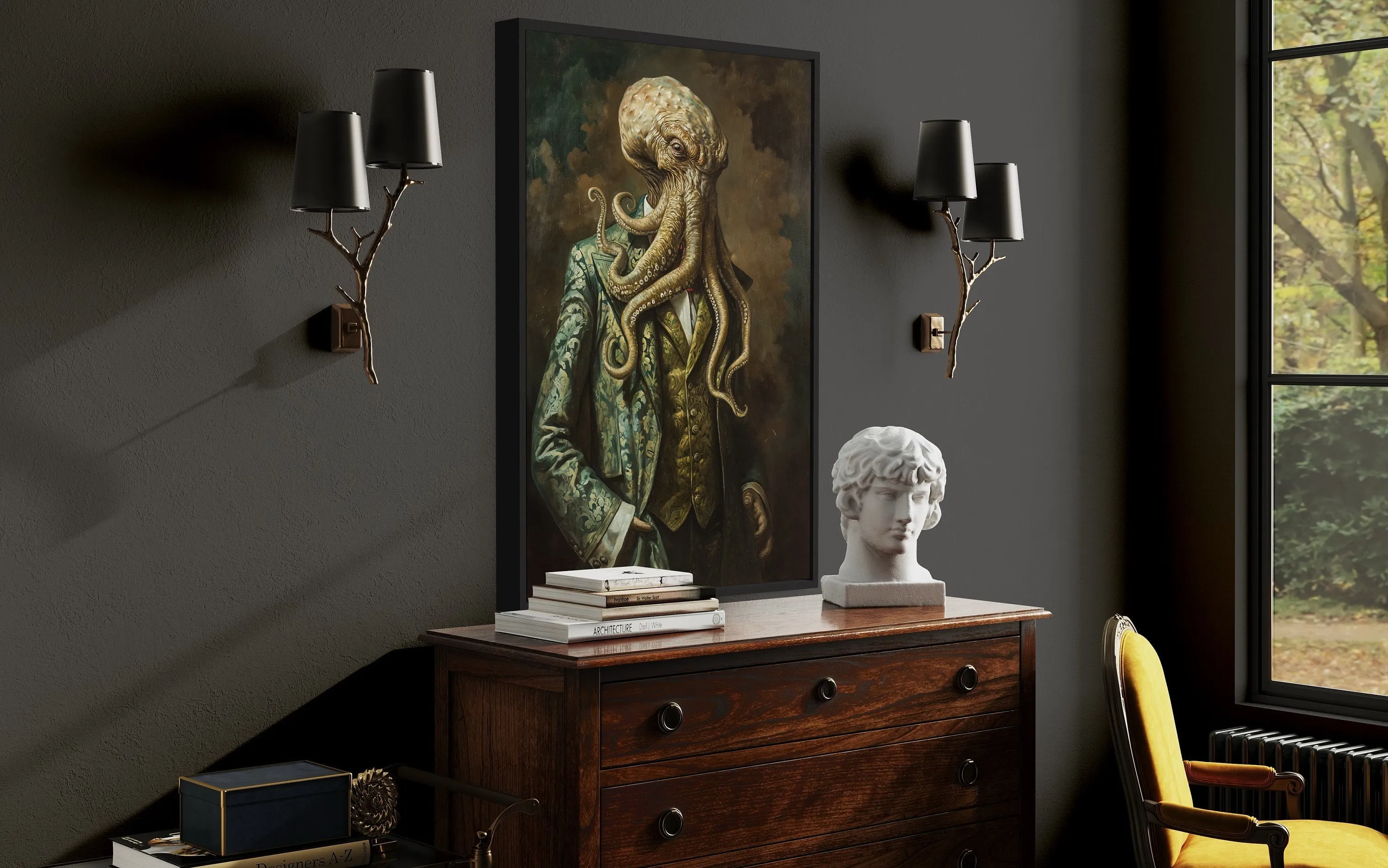 Cthulhu In Suit Vintage Portrait Framed Canvas Wall Art