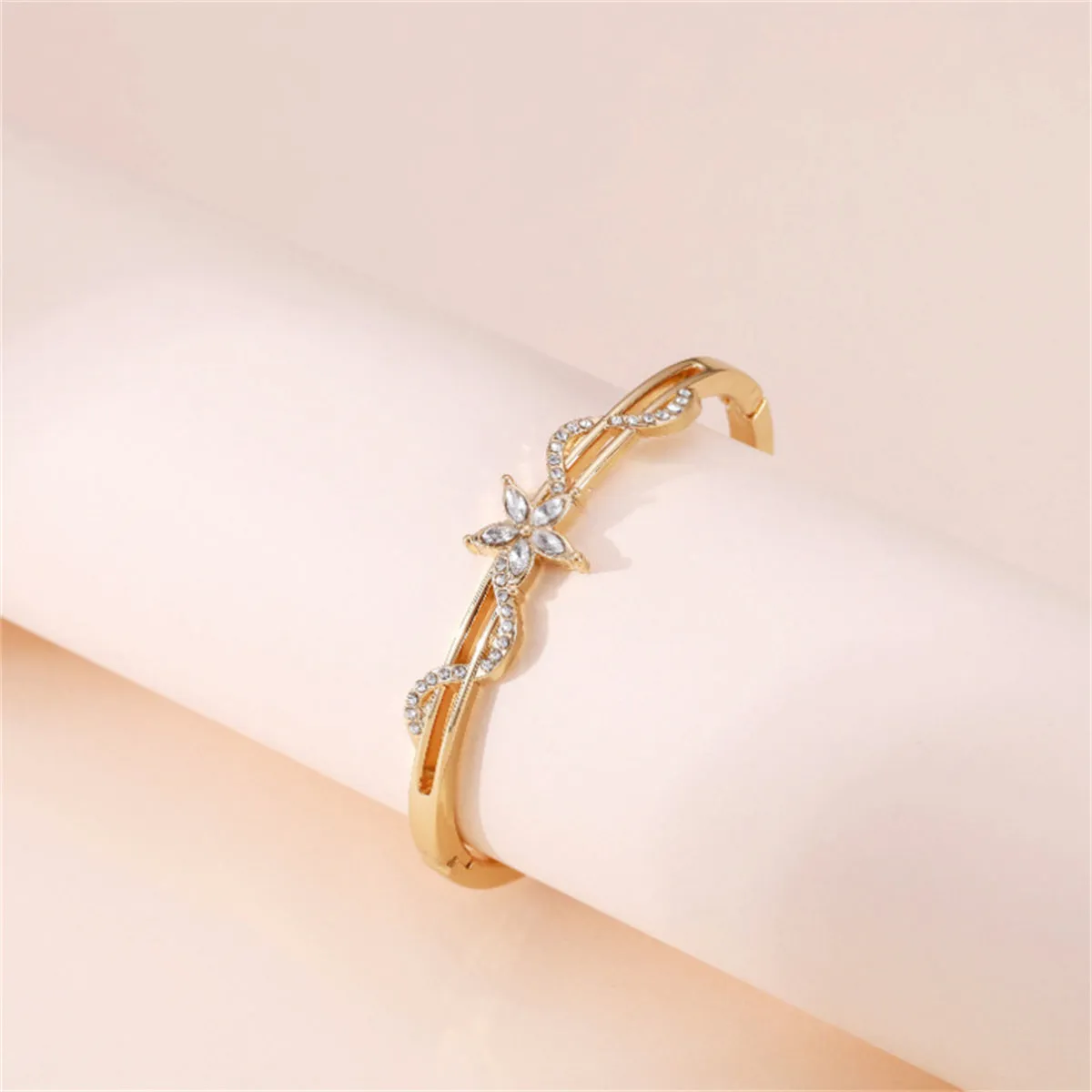 Cubic Zirconia & 18K Gold-Plated Floral Wave Marquise Hinge Bangle