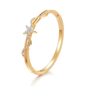 Cubic Zirconia & 18K Gold-Plated Floral Wave Marquise Hinge Bangle