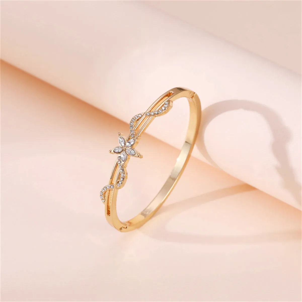 Cubic Zirconia & 18K Gold-Plated Floral Wave Marquise Hinge Bangle
