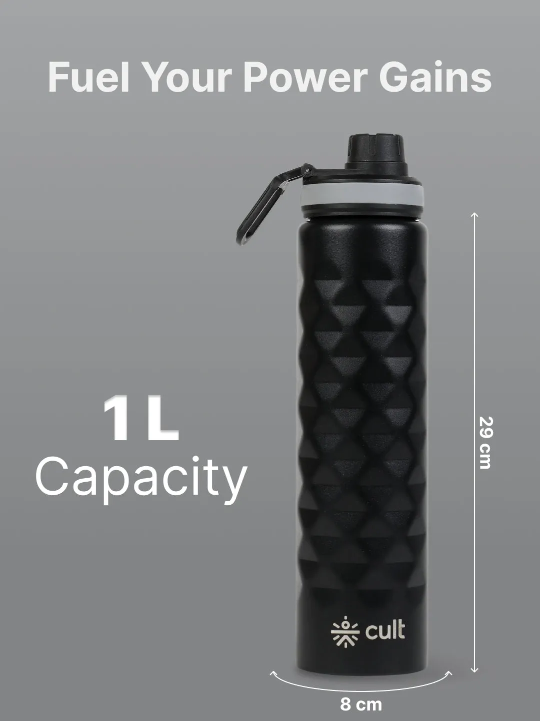 cult Steel Bottle 1Ltr Diamond Sports cap Black