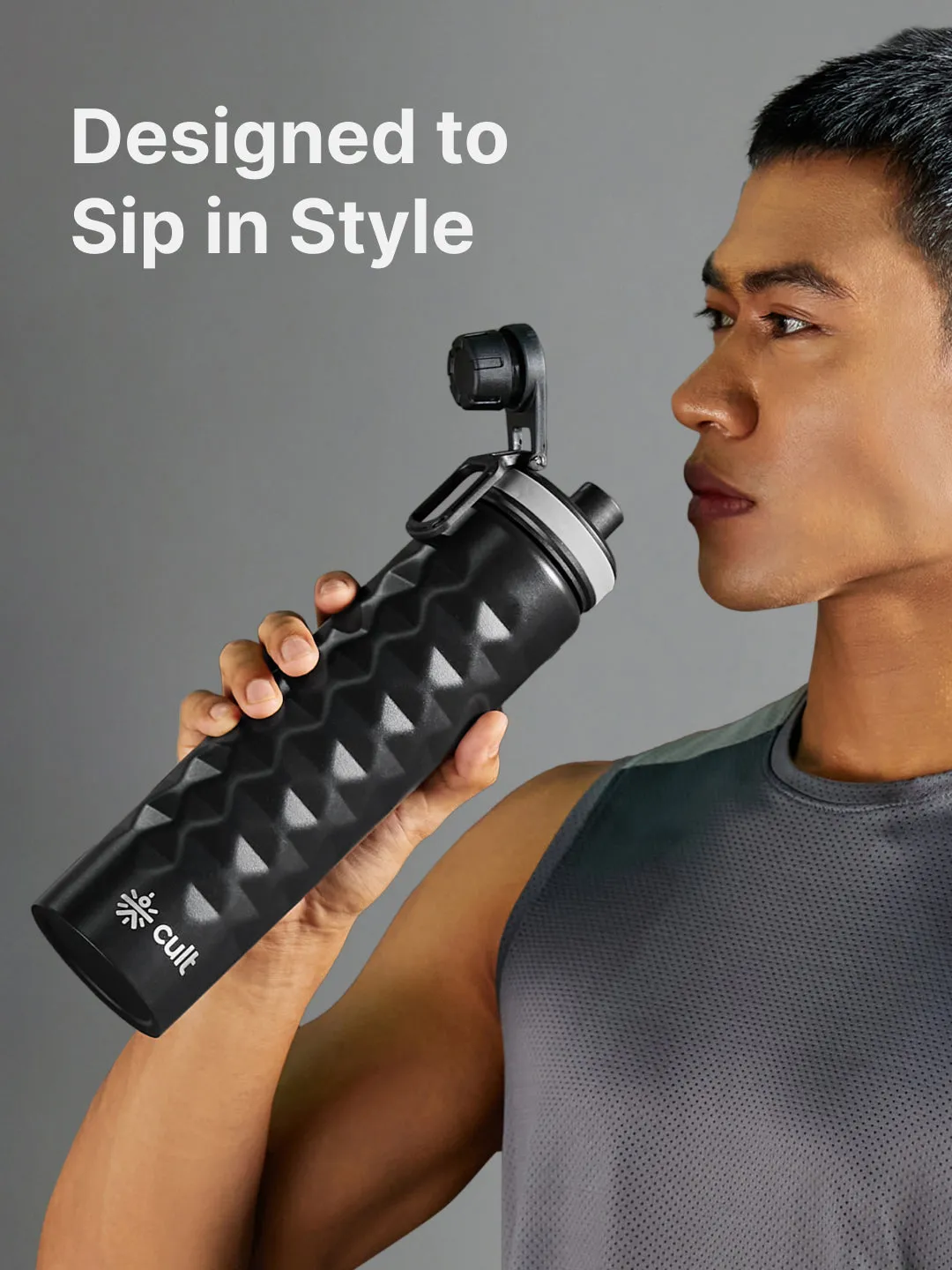cult Steel Bottle 1Ltr Diamond Sports cap Black