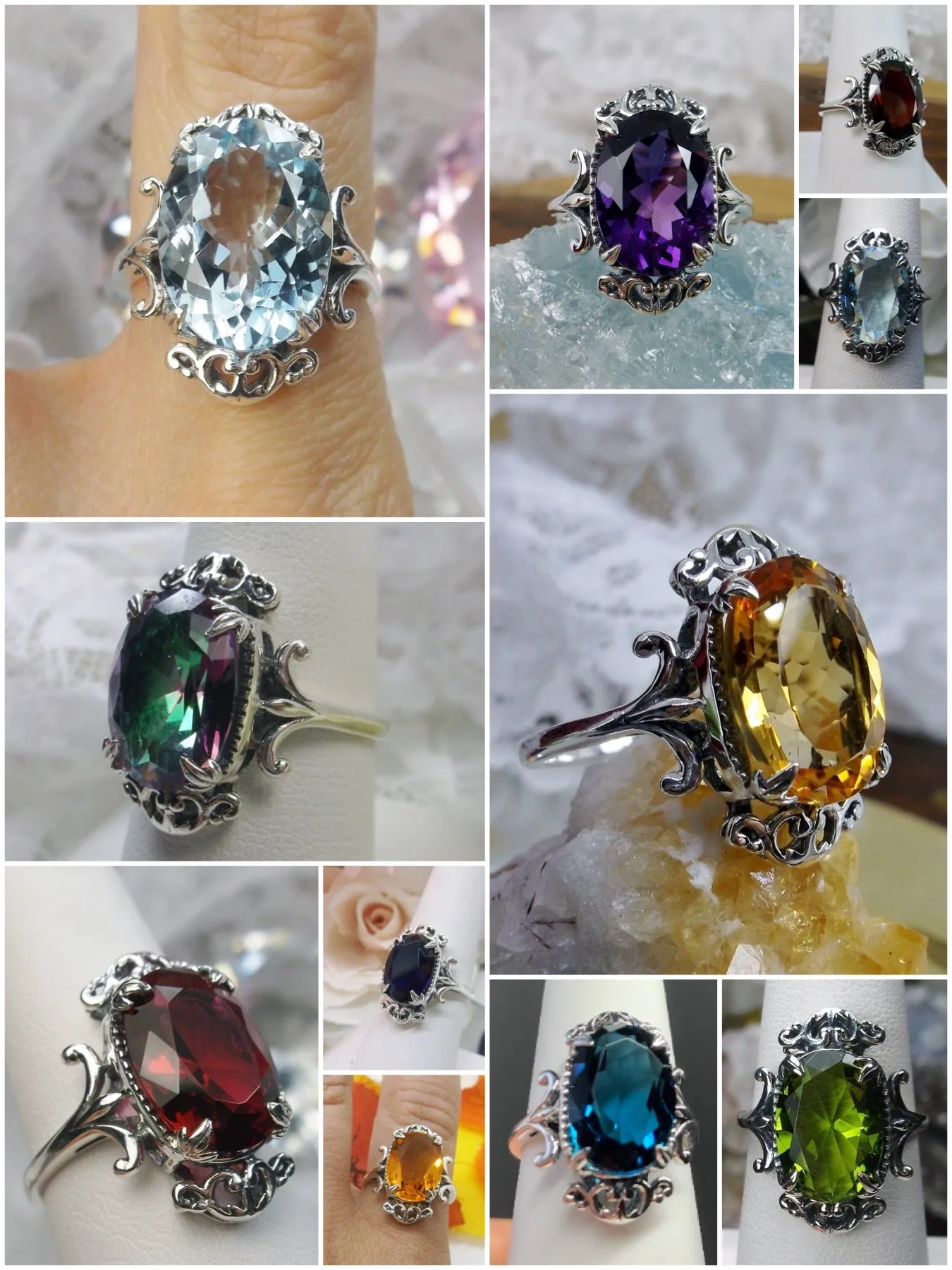D84, Vampire Ring, Natural or Simulated Oval Gem, Gothic Vintage Style Jewelry, #D84