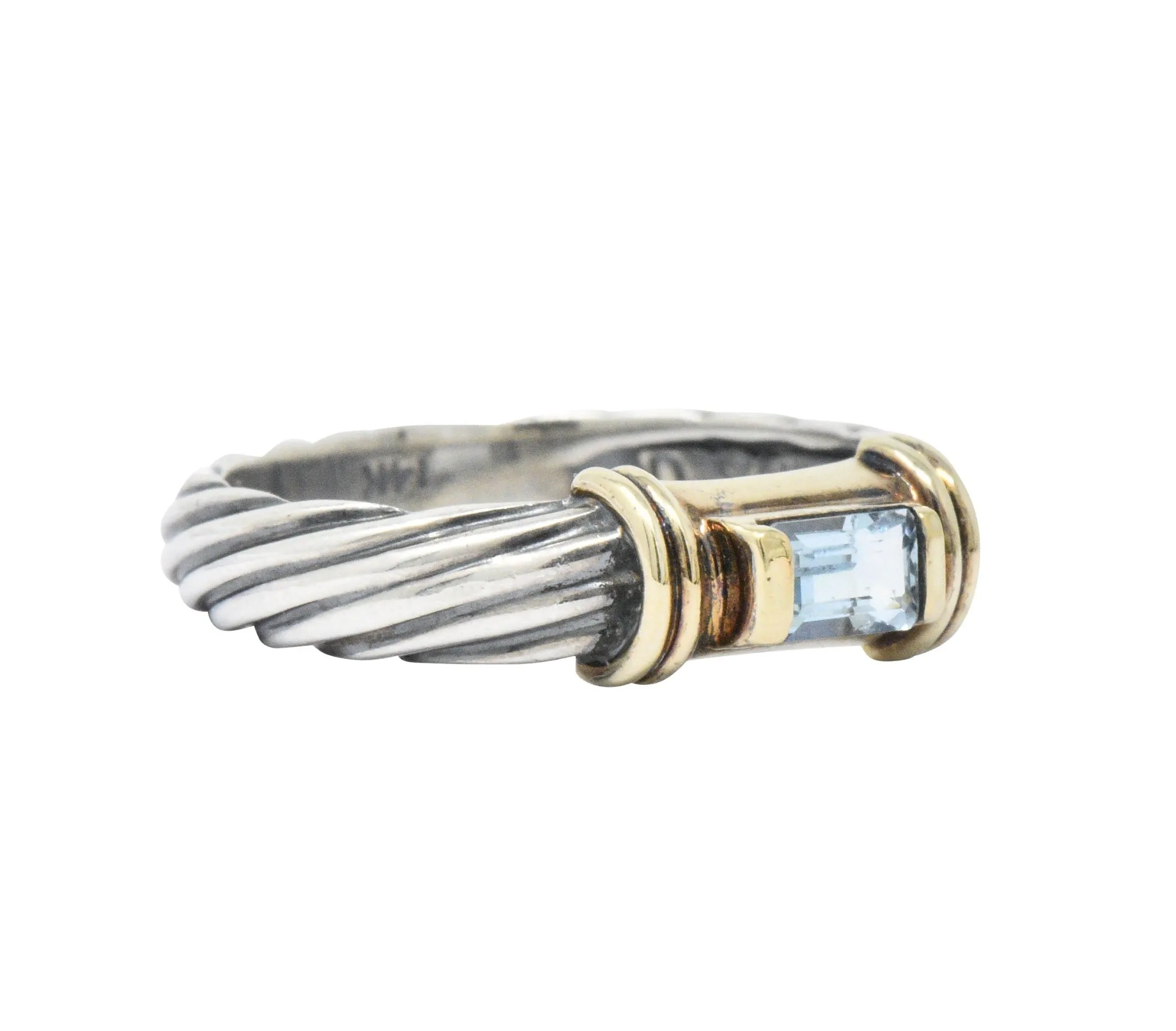 David Yurman Blue Topaz 14 Karat Gold Sterling Silver Metro Ring