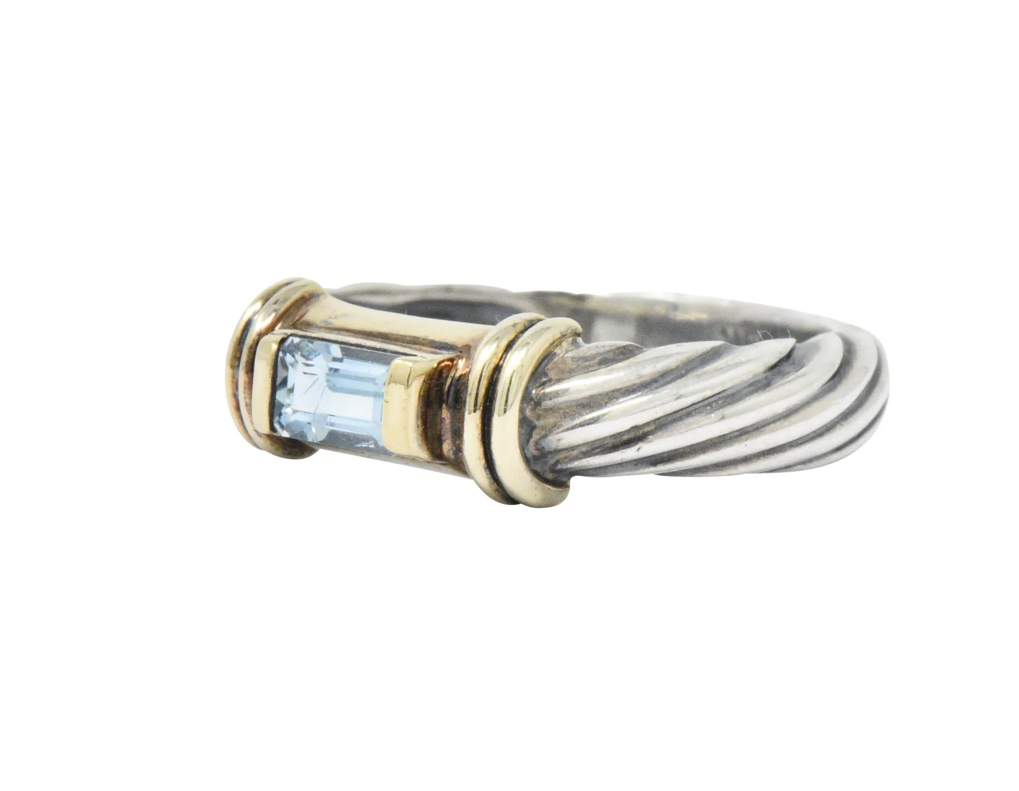 David Yurman Blue Topaz 14 Karat Gold Sterling Silver Metro Ring