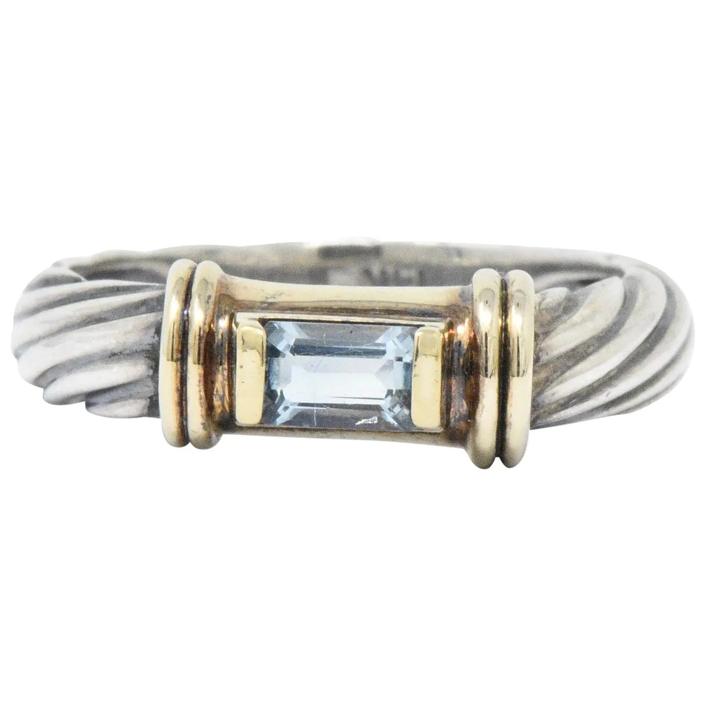 David Yurman Blue Topaz 14 Karat Gold Sterling Silver Metro Ring