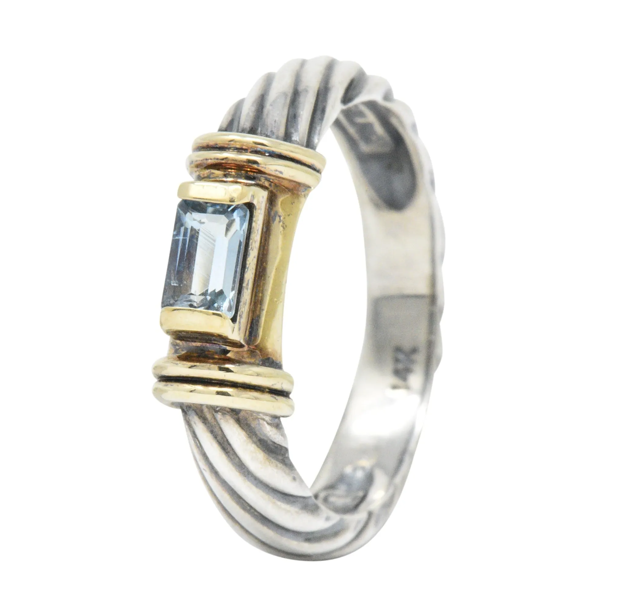 David Yurman Blue Topaz 14 Karat Gold Sterling Silver Metro Ring