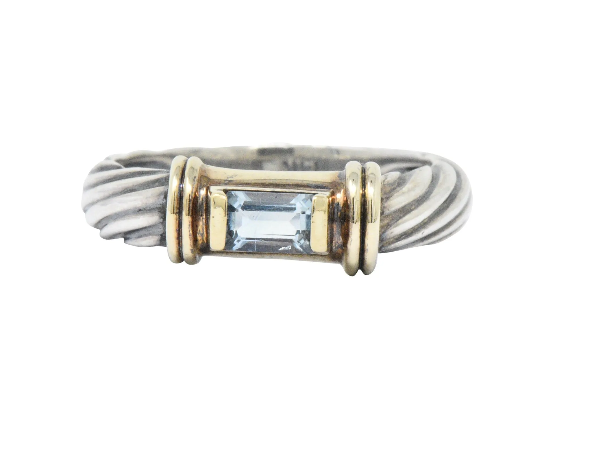 David Yurman Blue Topaz 14 Karat Gold Sterling Silver Metro Ring