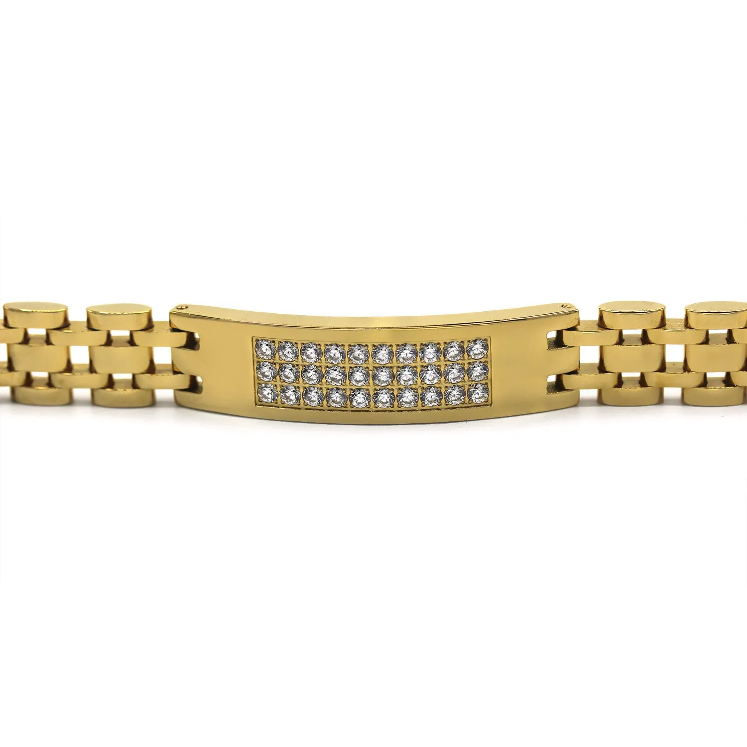 Decorative Men’s Stainless Steel Bracelet Fashion Wrist Band CZ (Gold)