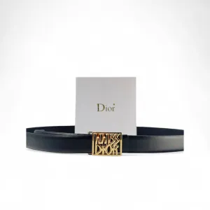 Dior Miss Dior Black Leather Belt 🖤👑 – Gold Logo Buckle Elegance