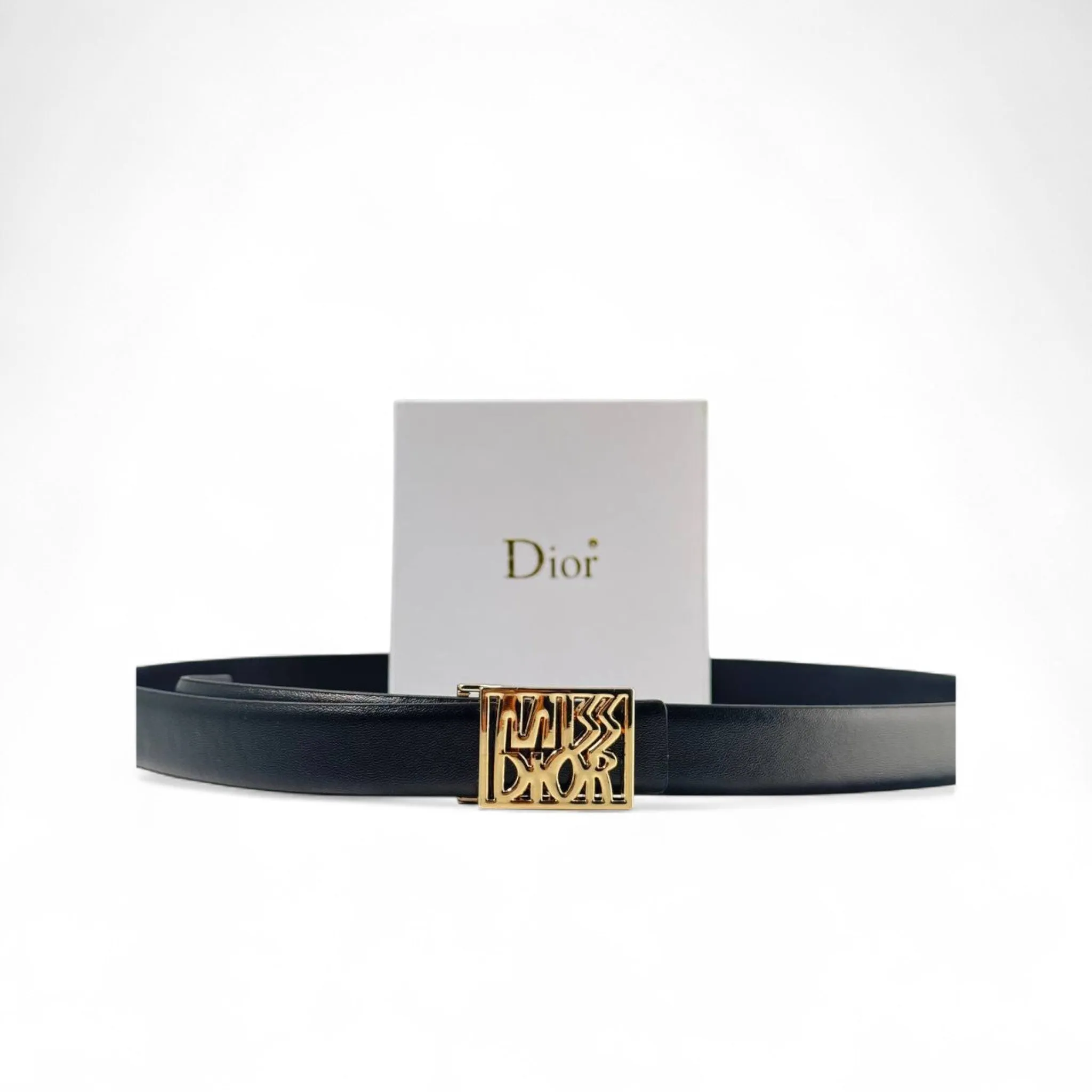 Dior Miss Dior Black Leather Belt 🖤👑 – Gold Logo Buckle Elegance