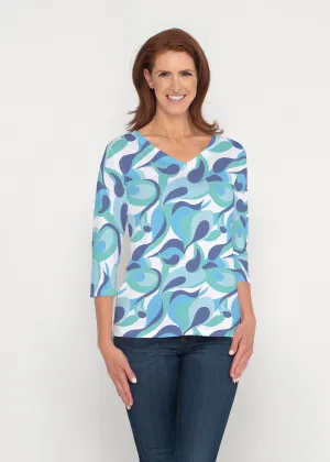 Disco Blue (8067) ~ Signature 3/4 Sleeve V-Neck Top