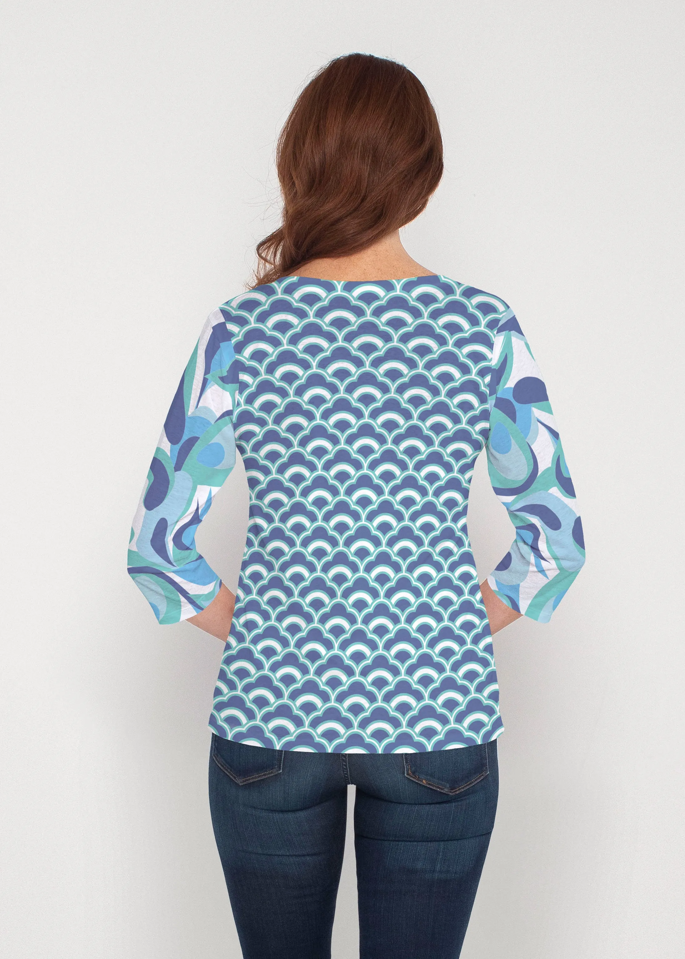 Disco Blue (8067) ~ Signature 3/4 Sleeve V-Neck Top