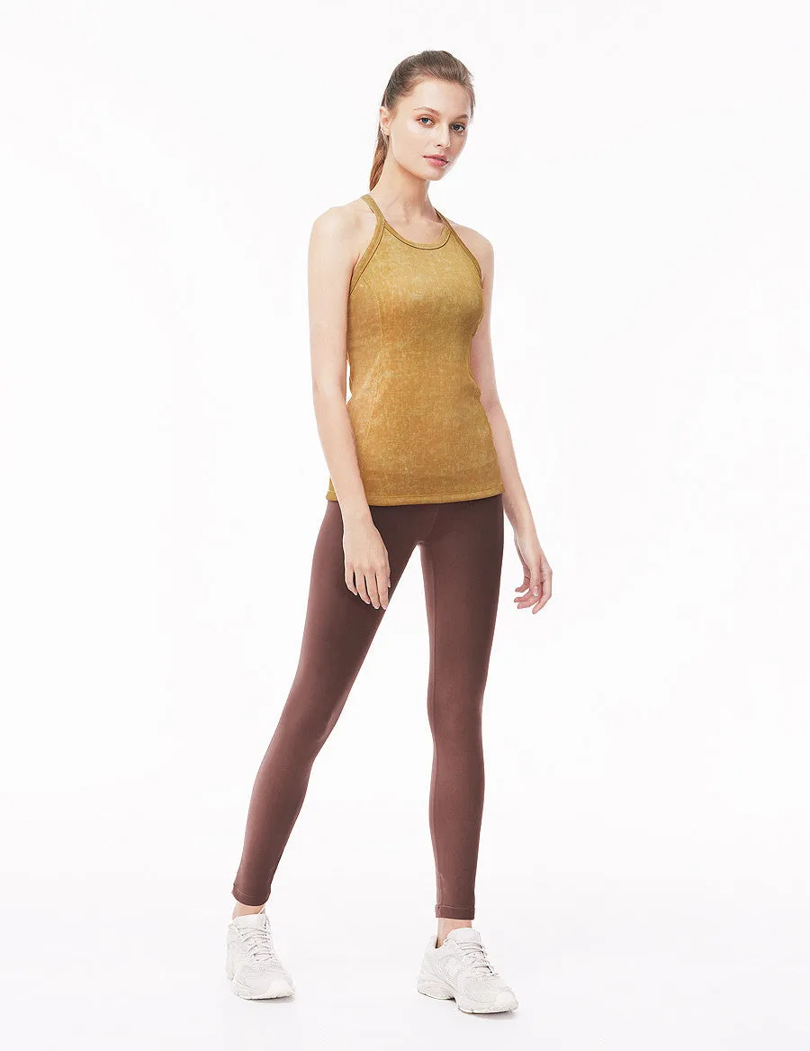 easyoga LA-VEDA Vintage Rib Halterneck Tank - Y09 Mine Yellow