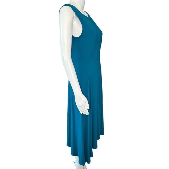 Eileen Fisher XS/TP Sleeveless Empire waist Asymmetrical Hem Teal Dress USA Made