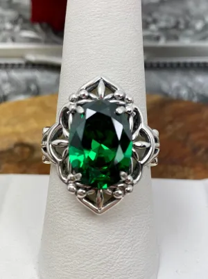 Emerald Green CZ Ring Gothic Filigree Ring - Vintage Style Ring D98
