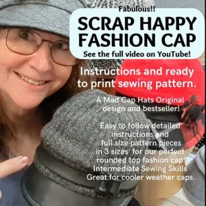 Fabulous scrap happy fashion cap, perfect for fall-winter, full pattern, in digital format , in 3 head sizes