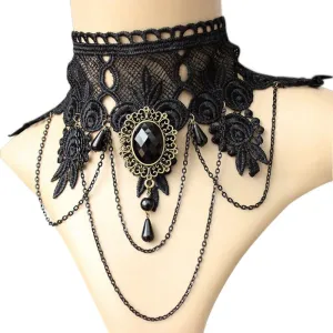 Fashion Gothic Tattoo Tassel Lace Necklace Pendant Vintage Wedding Jewelry Choker Necklace Women False Collar Statement