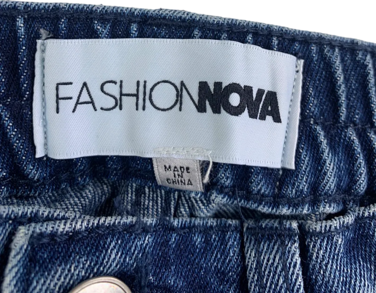 Fashion Nova Blue Cargo Jeans UK W24-25