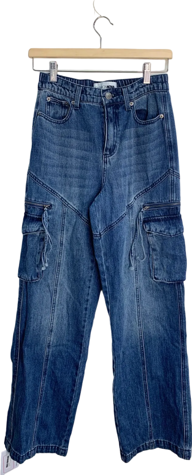 Fashion Nova Blue Cargo Jeans UK W24-25