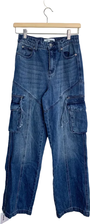 Fashion Nova Blue Cargo Jeans UK W24-25