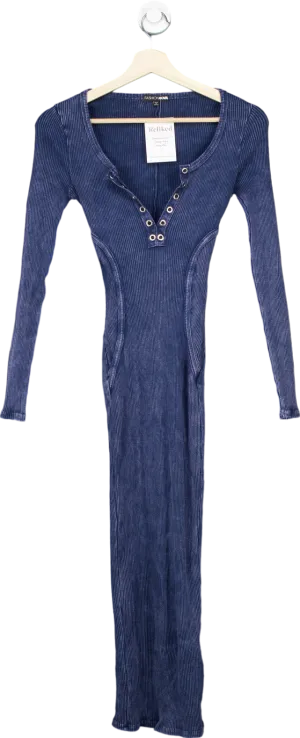Fashion Nova Blue Ribbed Long Sleeve Dress XS