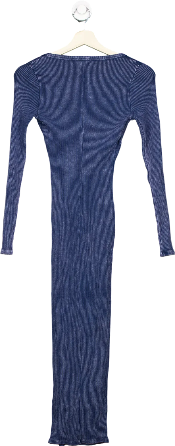 Fashion Nova Blue Ribbed Long Sleeve Dress XS