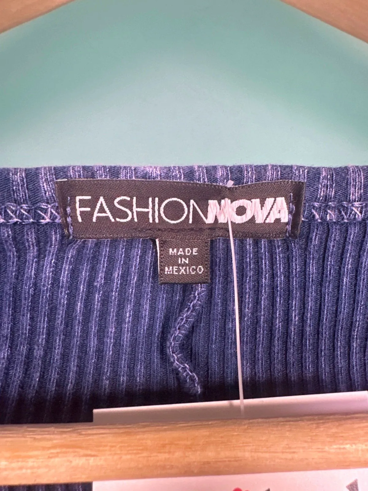 Fashion Nova Blue Ribbed Long Sleeve Dress XS