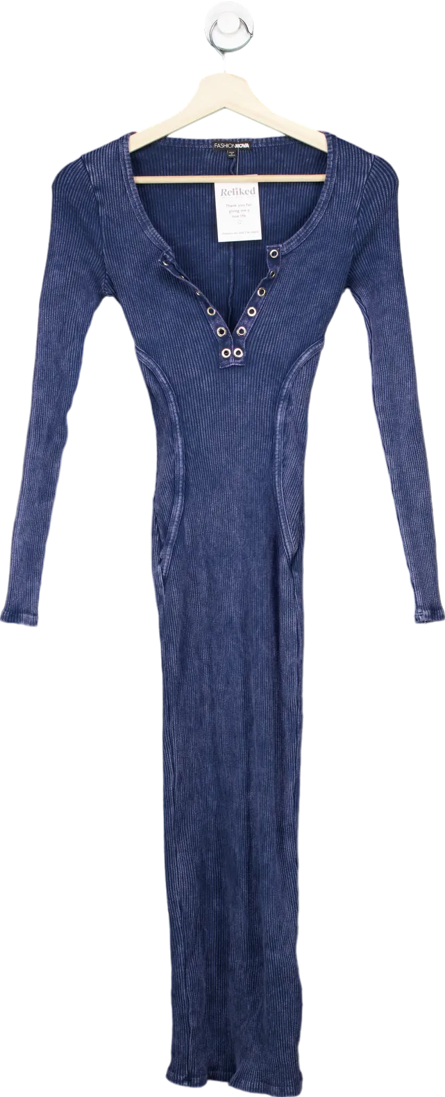 Fashion Nova Blue Ribbed Long Sleeve Dress XS