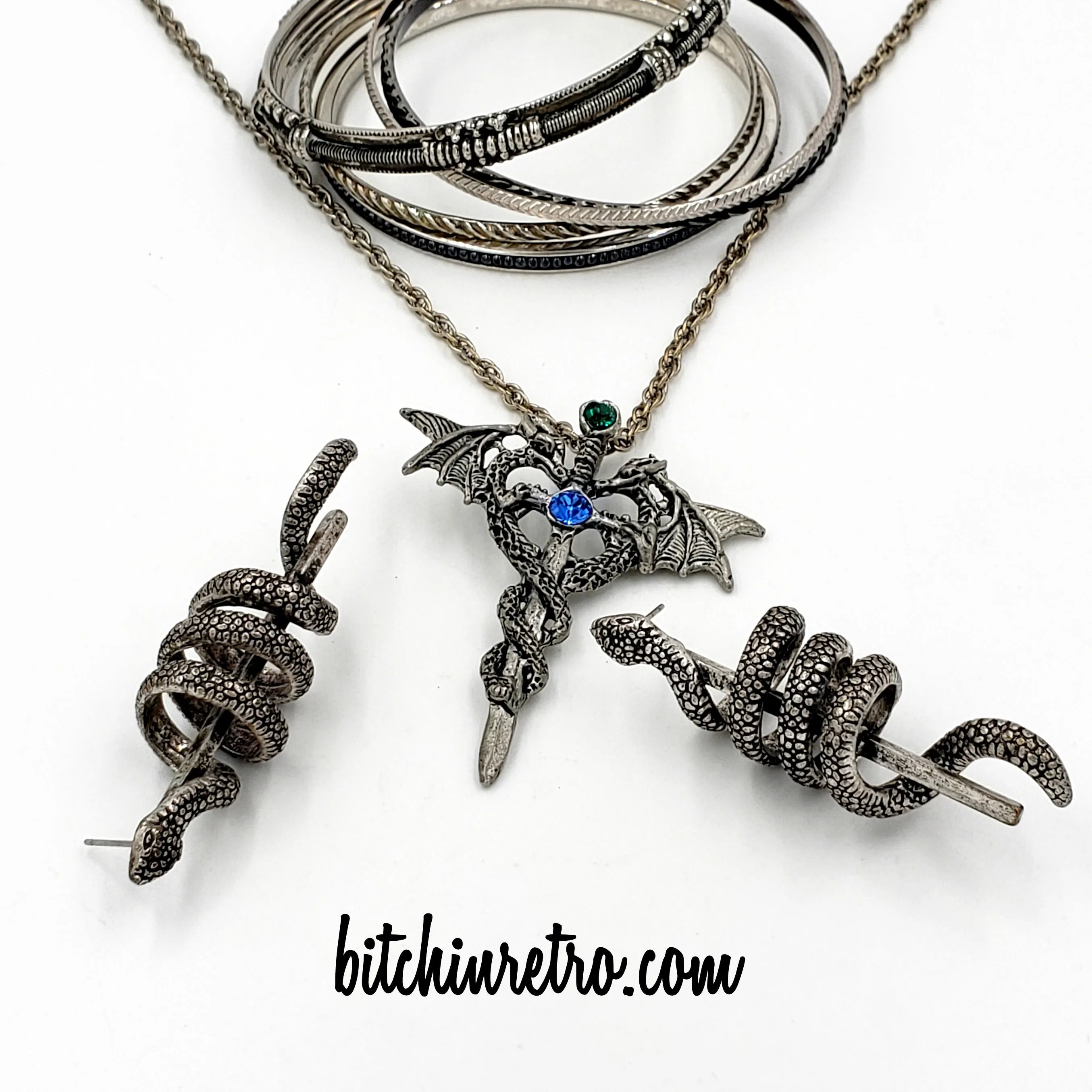 Fellowship Foundry Dragon Necklace With Snake Earrings Jewelry Ensemble