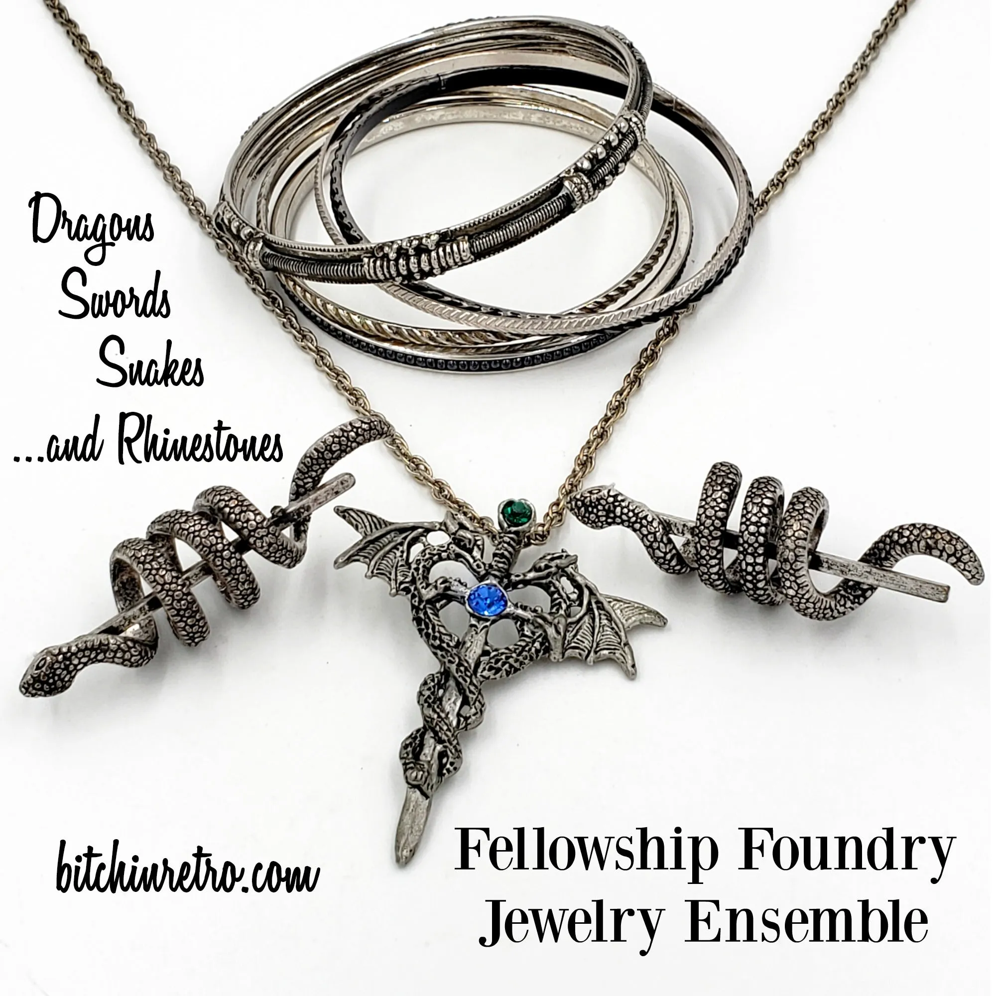 Fellowship Foundry Dragon Necklace With Snake Earrings Jewelry Ensemble