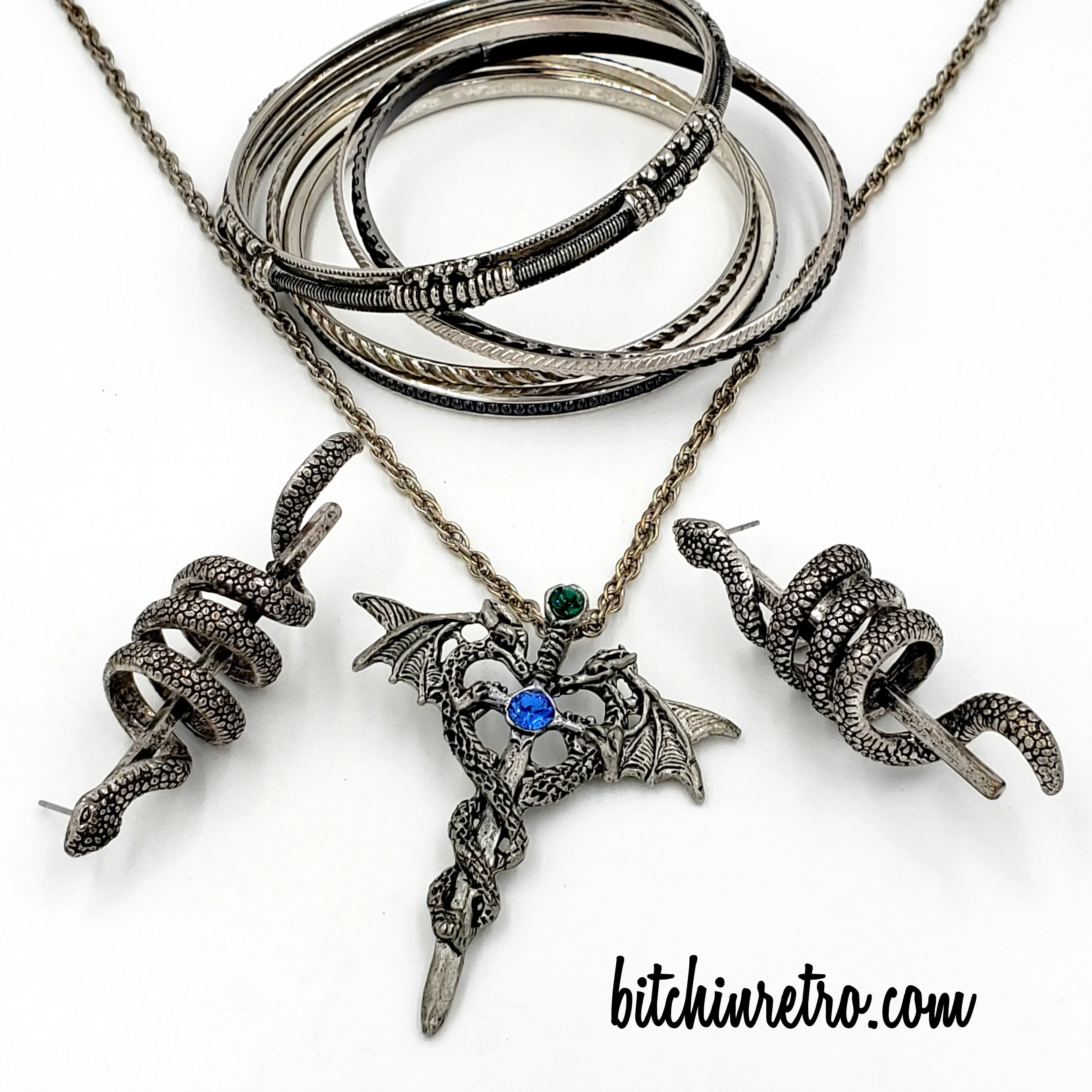 Fellowship Foundry Dragon Necklace With Snake Earrings Jewelry Ensemble