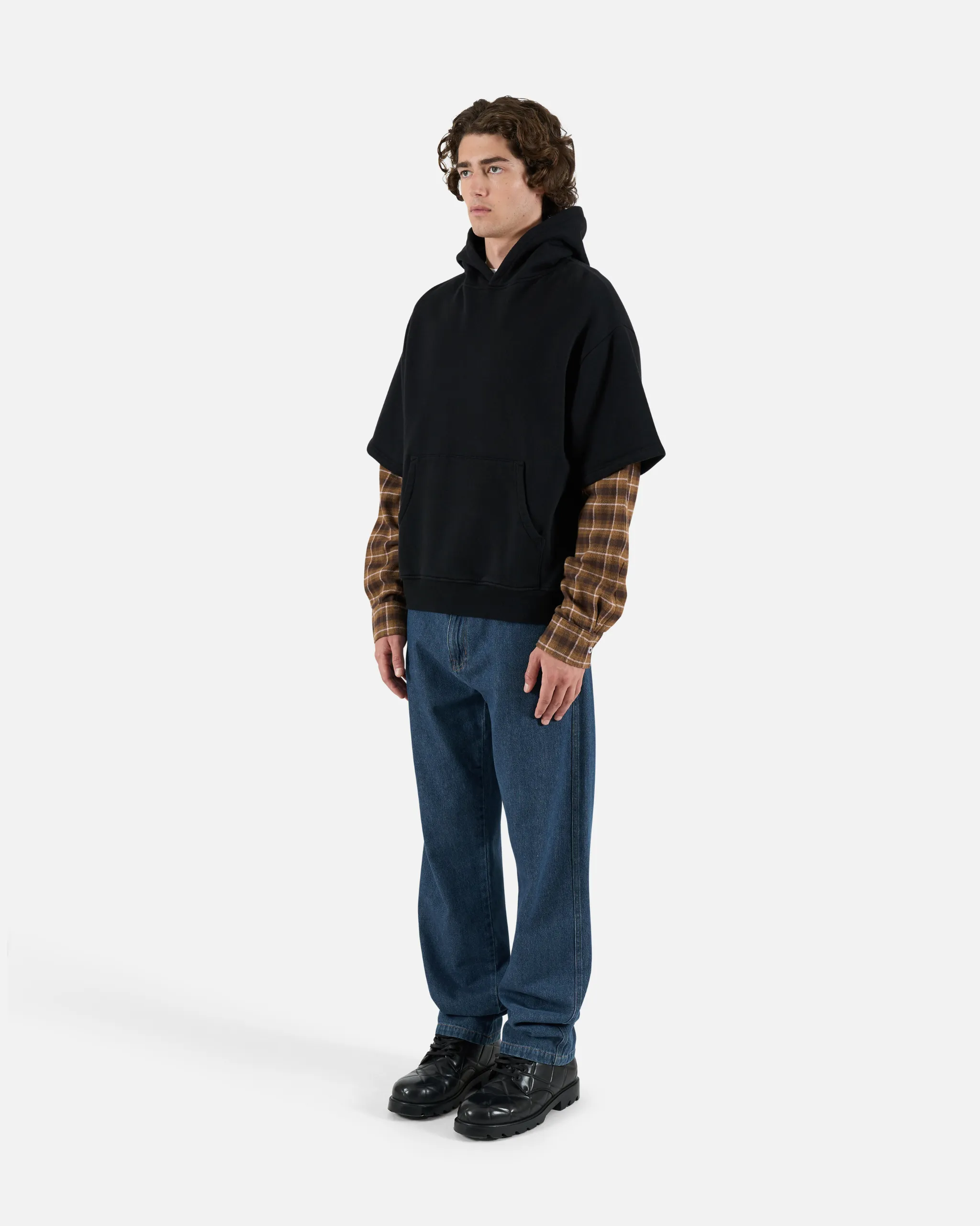 Flannel Layered Hoodie