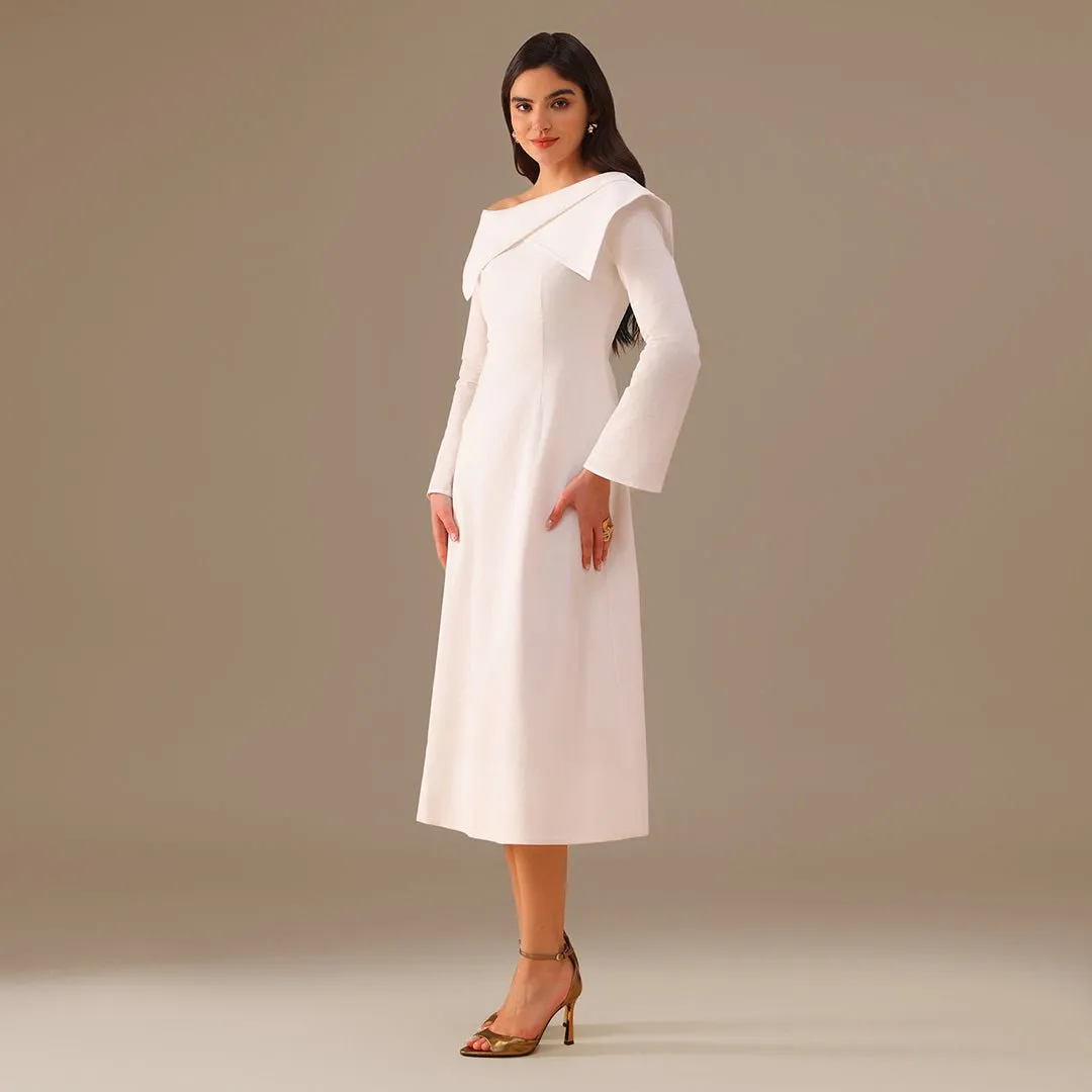 Folded Shoulder Midi Dress