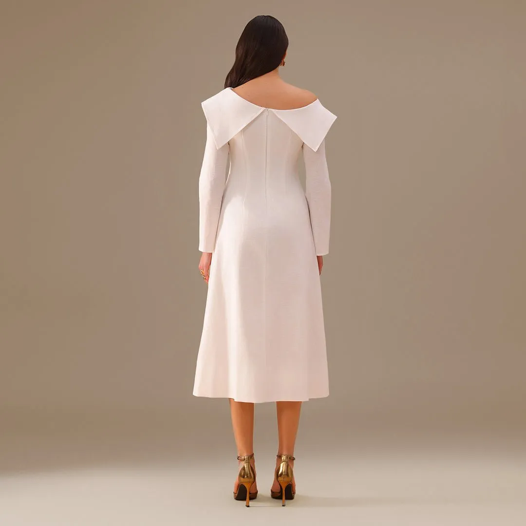Folded Shoulder Midi Dress